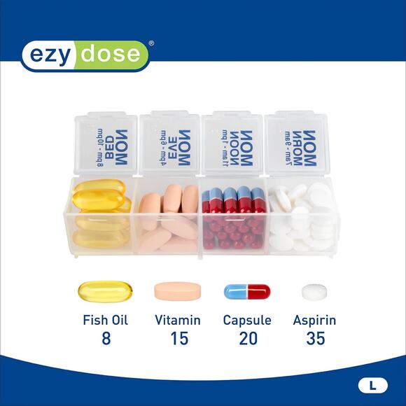 Ezy Dose Pill Organizer Weekly Planner 7 Day Large 4 Times A Day w/ Travel Case - Picture 2 of 7